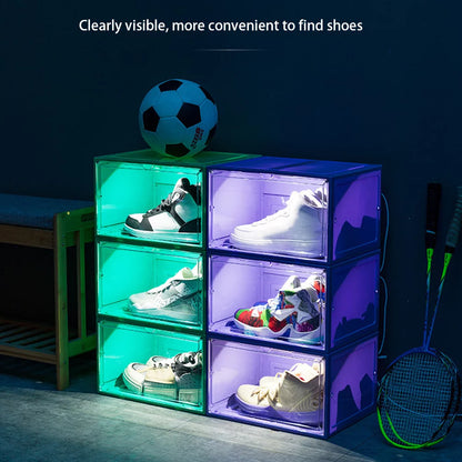 Transparent Luminous Shoe Box with LED Light Sound Control Thickened Plastic Dustproof Shoe Storage Box Organizer