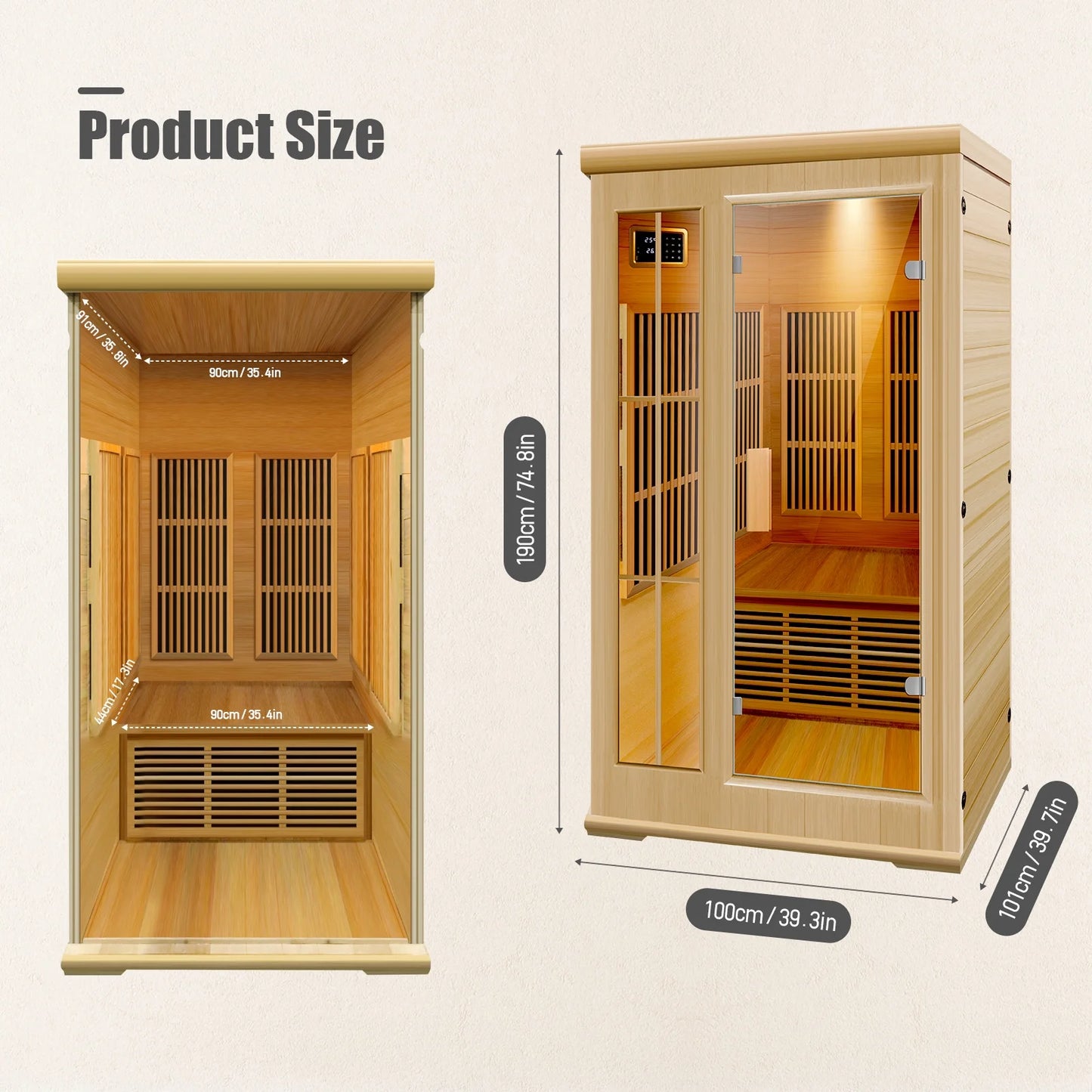 Infrared Sauna Home,Sauna Spa Room Wood Sauna with LED Control Panel and Tempered Glass Door, Sauna Box 1-2 Person (39.3 * 39.7 * 74.8 Inch)