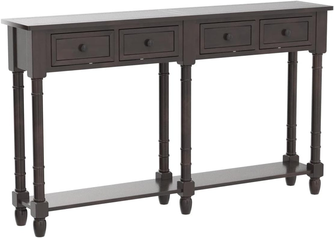 Retro Console Table Sofa Table for Entryway with Drawers and Shelf Living Room Table (Antique Navy)