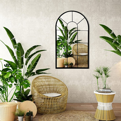 Wall Mirror Window Decorative Mirrors Arched Farmhouse for Living Room Bedroom Entryway Bathroom Vanity (41.3” X0.9”X24”)