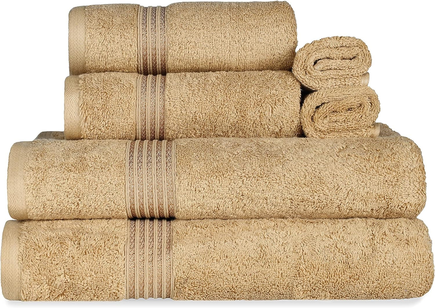 Luxury Cotton Bath Towel Set - 6-Piece Towel Set, Premium Egyptian Cotton Towels, Toast