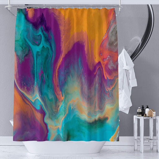 Abstract Rich and Colorful Fabric Shower Curtain | Main Colors: Orange, Purple, Blue, Yellow,Teal | Waterproof Shower Curtains Wiith Hooks for Bathroom Decor｜ 72"X72" Inch