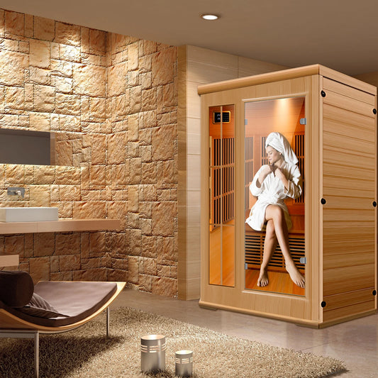 Infrared Sauna Home,Sauna Spa Room Wood Sauna with LED Control Panel and Tempered Glass Door, Sauna Box 1-2 Person (39.3 * 39.7 * 74.8 Inch)