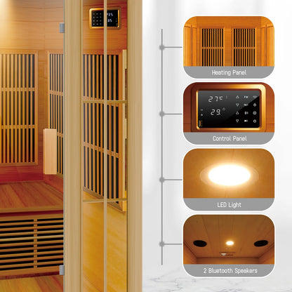 Infrared Sauna Home,Sauna Spa Room Wood Sauna with LED Control Panel and Tempered Glass Door, Sauna Box 1-2 Person (39.3 * 39.7 * 74.8 Inch)