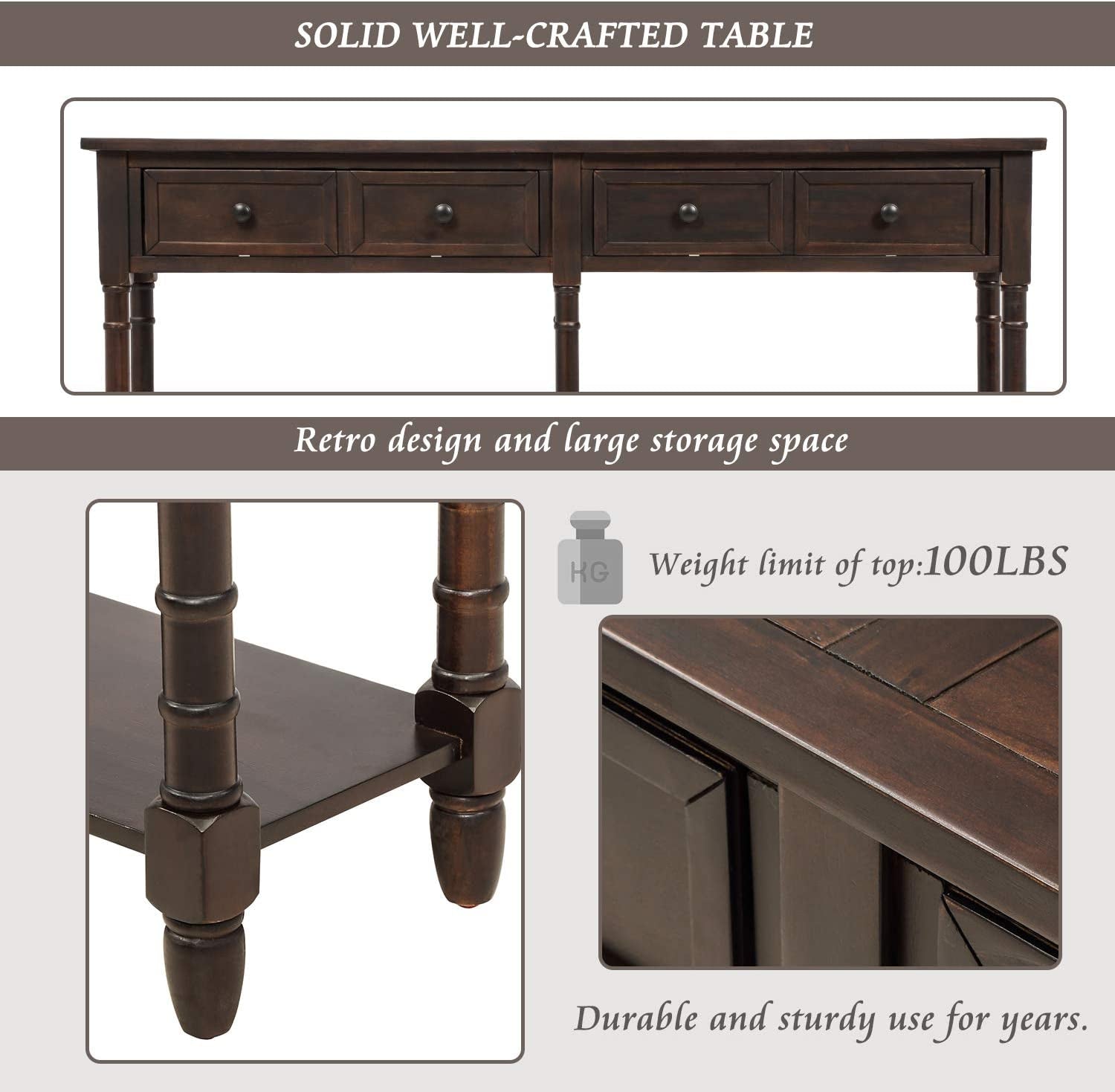 Retro Console Table Sofa Table for Entryway with Drawers and Shelf Living Room Table (Antique Navy)