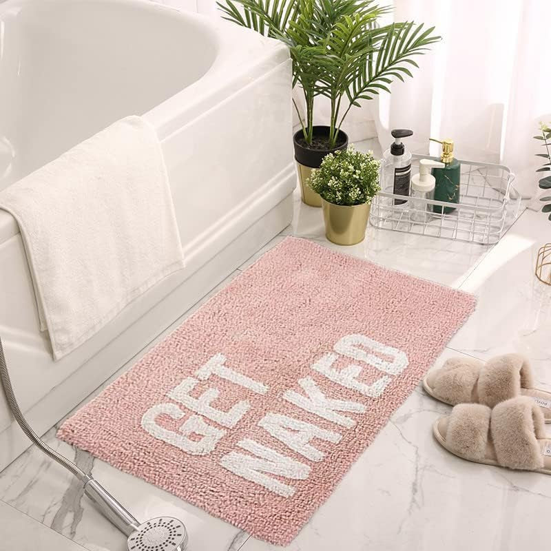 Get Naked Bath Mat Cute Funny Bathroom Rugs Machine Washable Bath Mats for Bathroom Floor,Tub and Shower,Non Slip Soft Absorbent Bathroom Accessories Decor Rugs,20X32 (Pink)