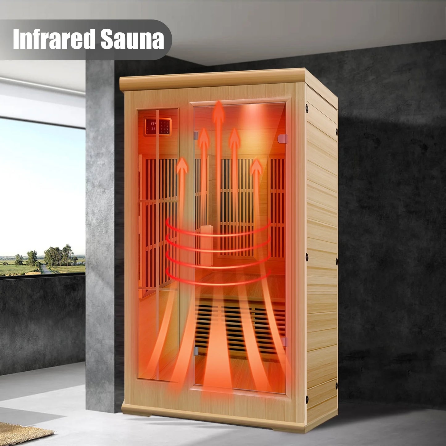 Infrared Sauna Home,Sauna Spa Room Wood Sauna with LED Control Panel and Tempered Glass Door, Sauna Box 1-2 Person (39.3 * 39.7 * 74.8 Inch)