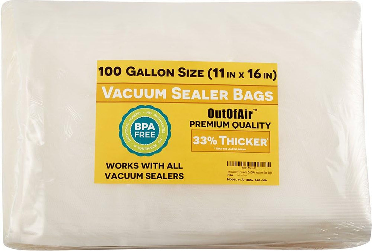 100 Vacuum Sealer Bags: Gallon Size (11" X 16") by  Works with Foodsaver & Other Machines - 33% Thicker BPA Free, Commercial Grade, 11 X 16 Inches