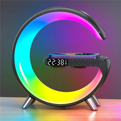 Wireless Charger Stand Alarm Clock Speaker RGB Fast Charging Station for Iphone Samsung - White