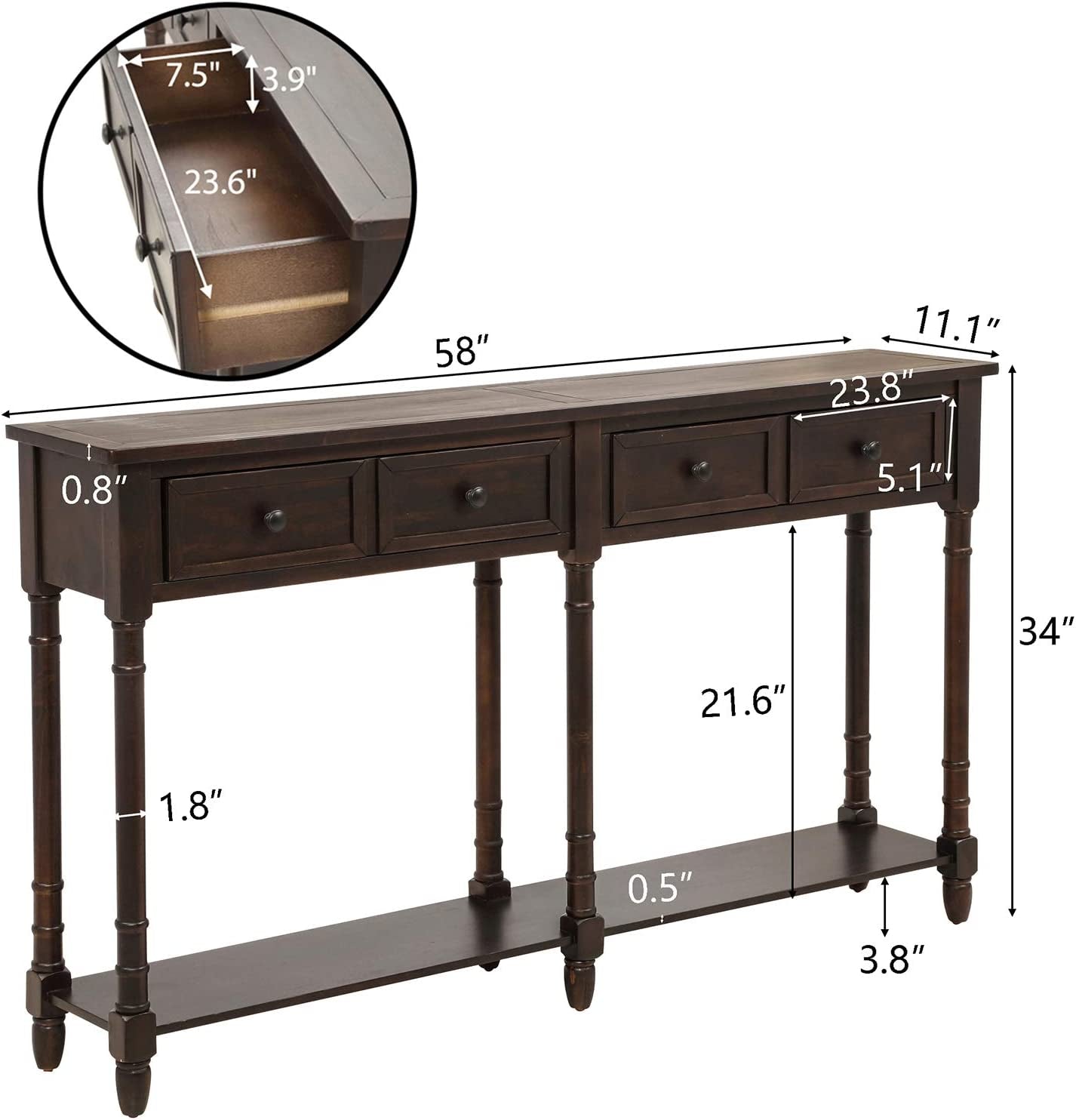 Retro Console Table Sofa Table for Entryway with Drawers and Shelf Living Room Table (Antique Navy)