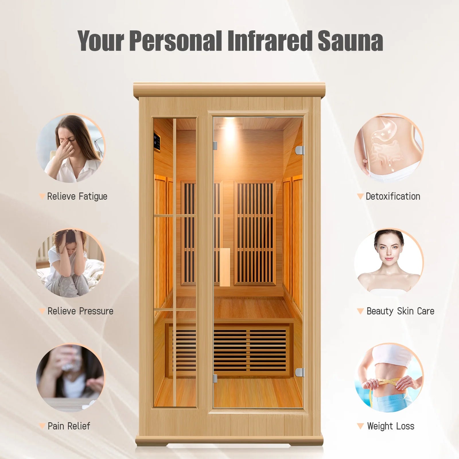 Infrared Sauna Home,Sauna Spa Room Wood Sauna with LED Control Panel and Tempered Glass Door, Sauna Box 1-2 Person (39.3 * 39.7 * 74.8 Inch)